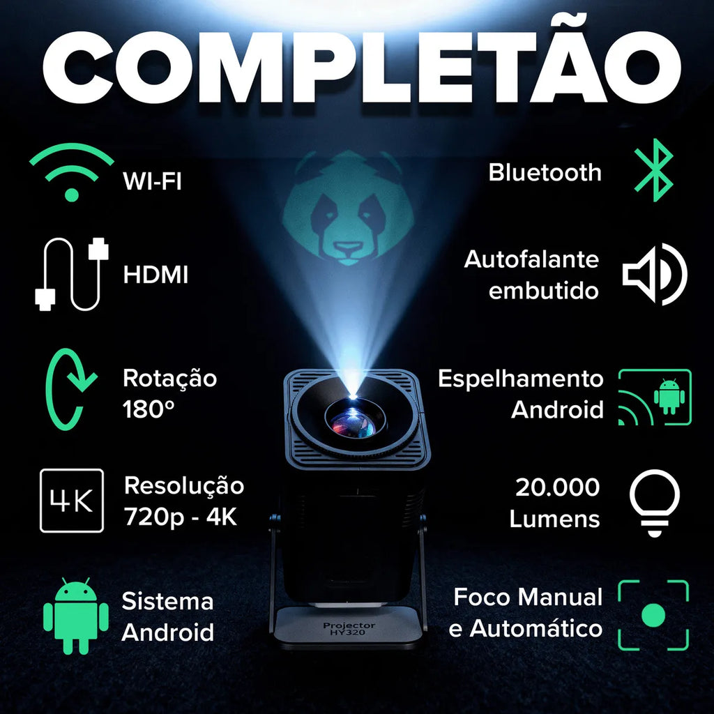 Projetor Smart Portátil Hy 320 Full Hd 4k Bluetooth Wifi Cor Android 11.0 5g Tv Cinema Em Casa Several Importados